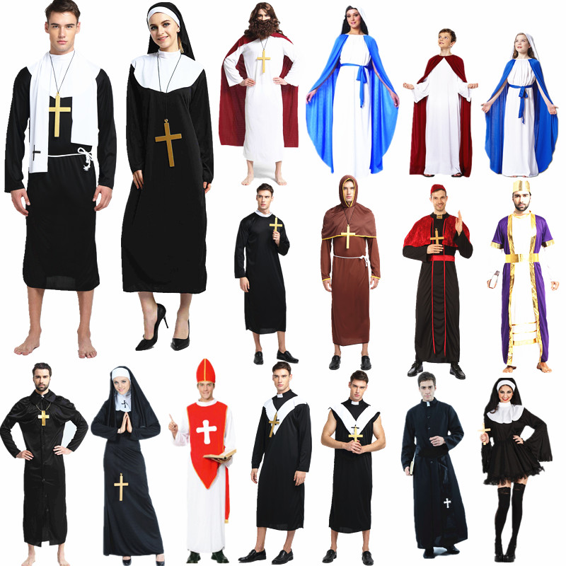 万圣节耶稣服装话剧男传教士牧师服玛利亚教皇神父修女服装十字架