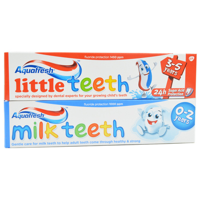 英国aquafresh婴儿童可吞咽底氟加钙宝宝牙膏成人美白薄荷牙膏