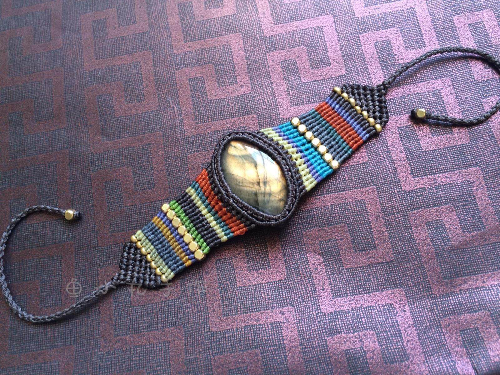 【结缘欣赏】蓝光拉长石手链手工定制macrame南美圆蜡线包拉长