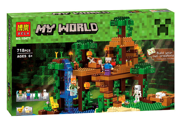 博乐my world我的世界系列21124末地传送门丛林树屋乐拼积木10470