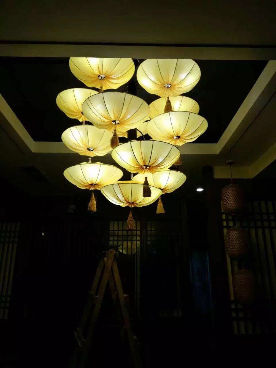 现代新中式荷叶灯 笼中式古典led灯笼布艺吊灯餐厅酒店会所工程灯