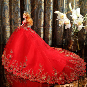 50cm超大豪华红色婚纱关节芭比娃娃公主婚房摆件女孩生日结婚礼物