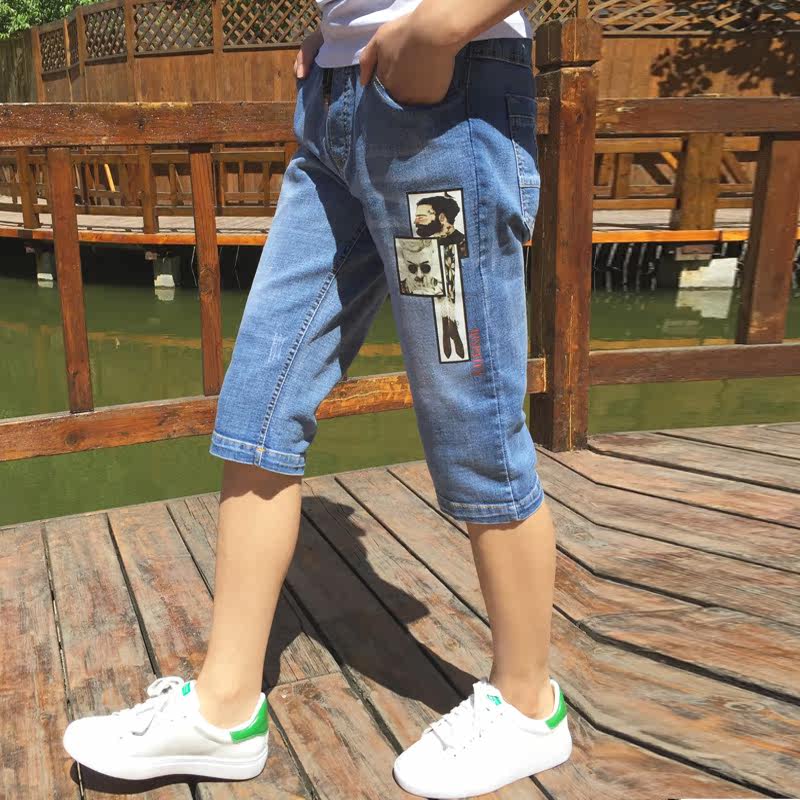 初中学生13七分裤14岁青少年15牛仔短裤16夏装松紧腰17岁男孩18潮
