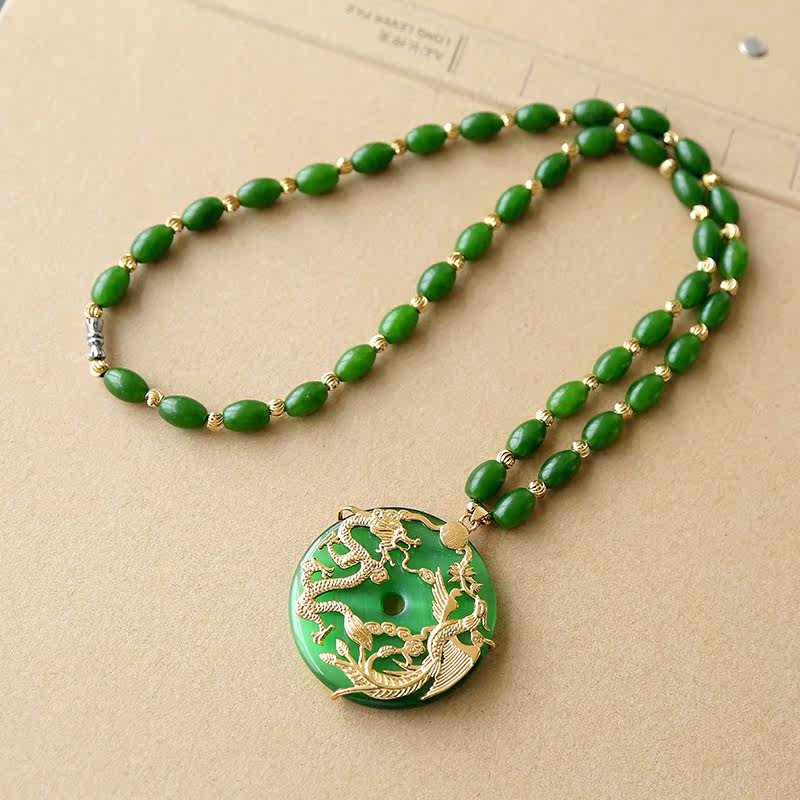 单博丽同款昆仑玉 新疆玉碧玉龙凤牌平安扣吊牌项链 锁骨链毛衣链