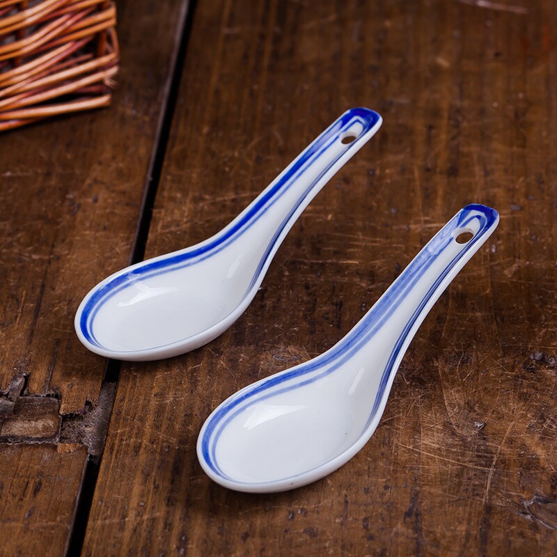 勺子 陶瓷调羹 小汤勺 景德镇陶瓷餐具 青花玲珑勺 老式怀旧