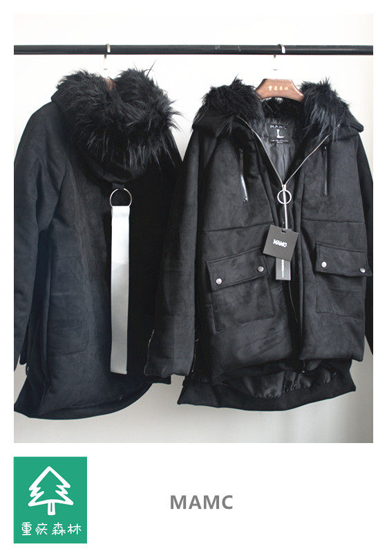 mamc 16aw 黑山雕麂皮加厚棉服圆环飘带外套黑乌鸦乌鸦座山雕大衣