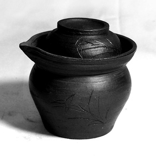 剑川黑陶柴烧窑土陶粗陶快客杯一壶一杯黑陶便携茶具功夫茶具