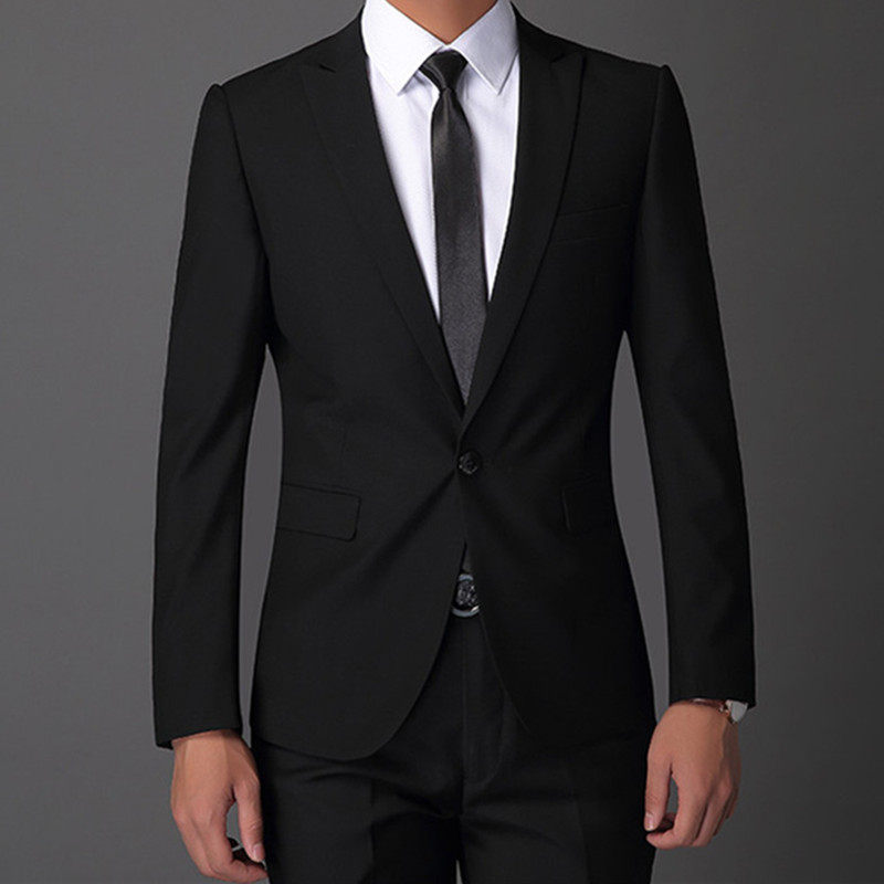 男士西服套装两件套职业正装一粒扣西装纯色修身韩版新郎结婚礼服