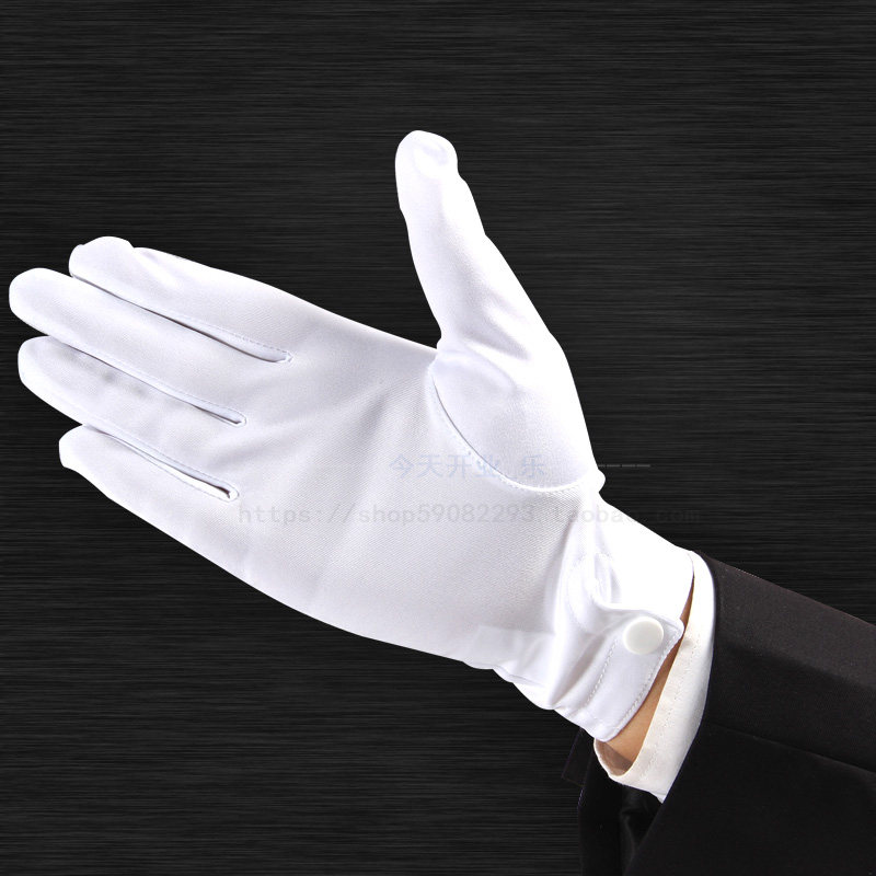 正品友谊带扣子白色礼仪阅兵保安交通三筋礼宾涤纶检阅男薄手套