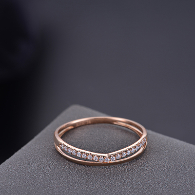 玫瑰金戒指 18k金指环750黄金戒子k金彩金镶钻尾戒女款简约