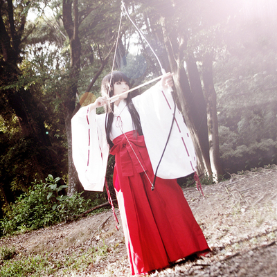 包邮 犬夜叉cosplay服装 桔梗和服巫女服cos服 木屐 假发 大全套_双氙