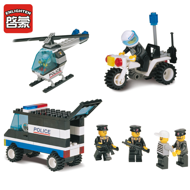启蒙玩具小颗粒拼插积木6-10岁儿童益智玩具警察系列警察总署110