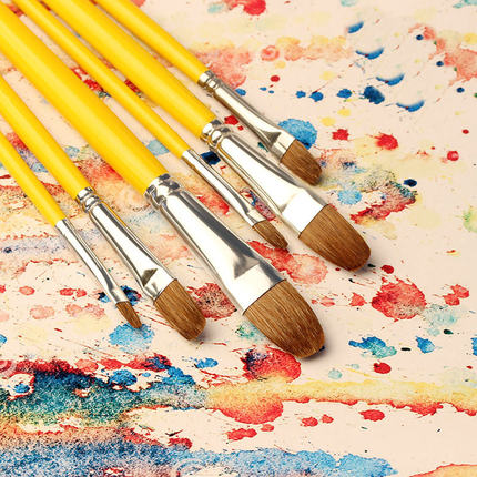 凡高单支水粉画笔 学生练习用长杆狼毫扁头画笔美术绘画丙烯画笔_不