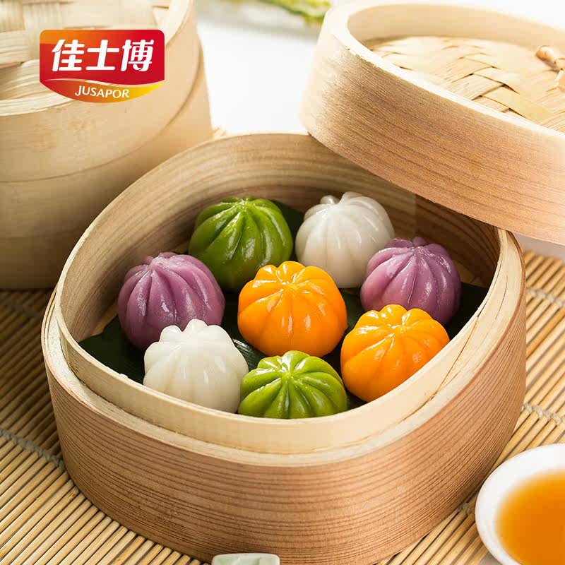 jusapor/佳士博 炫彩水晶包500g 海鲜馅小笼包 蒸包子 方便速食