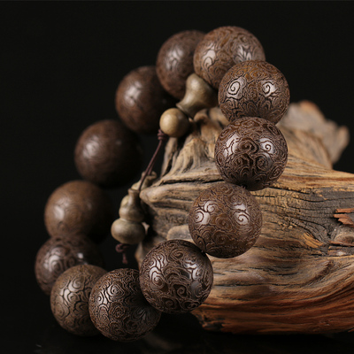 阴沉木金丝楠木手串2.0乌木雕刻祥云老料佛珠手链男女沉香级念珠