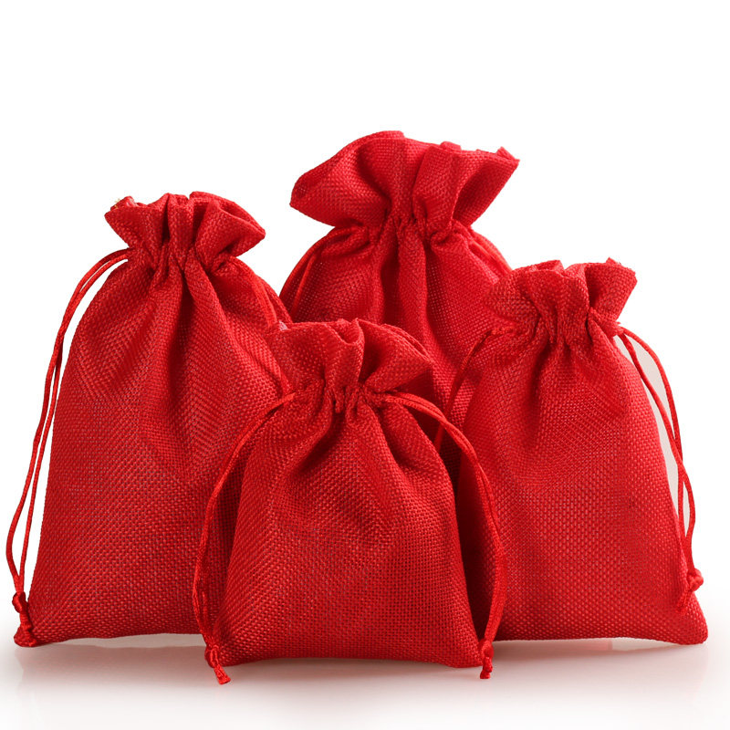 红色麻布袋抽绳束口袋亚麻首饰袋礼品包装小布袋定制尺寸13*18