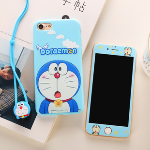 iphone7全屏钢化膜6s卡通彩膜苹果6plus手机贴膜壳前后可爱叮当猫