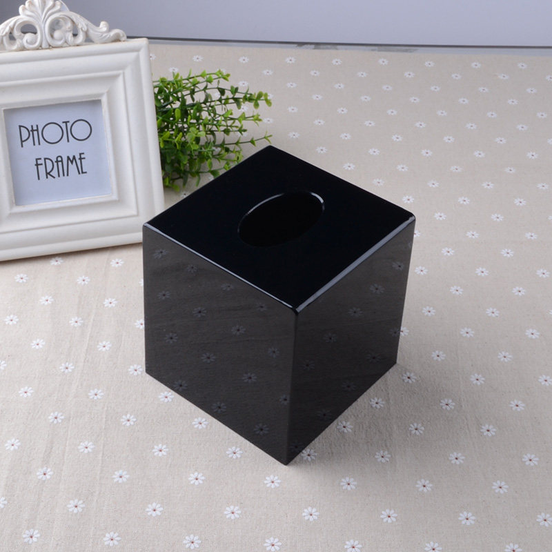 纸巾盒亚克力小正方形抽纸盒ktv酒店家用塑料黑色简约餐巾卷纸盒