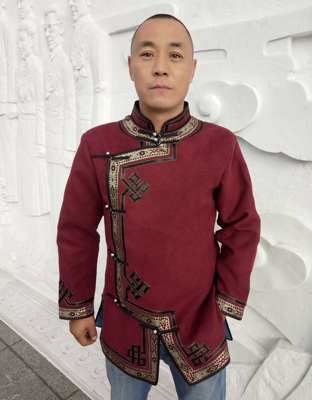 男士蒙古袍短款外套蒙古族演出服装仿鹿皮绒蒙古马头琴服装秋新款