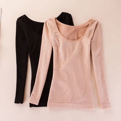 薄绒保暖衣毛圈塑身美体修身长袖打底衫单件厚低领女秋衣紧身上衣