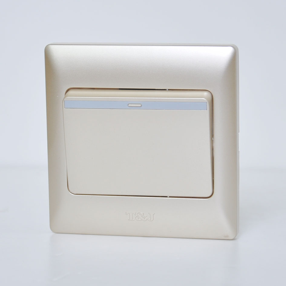 tj天基开关插座雅居香槟色珍珠银16a一位双联单开双带荧光条正品