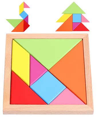 特大号17厘米七巧板益智力拼图木质中国古典玩具创意几何3d礼物