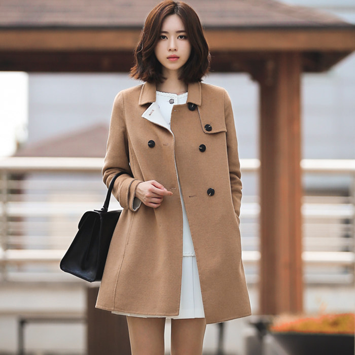 双面羊毛大衣女中长款 韩国代购高端5338宽松优雅纯色冬毛呢外套