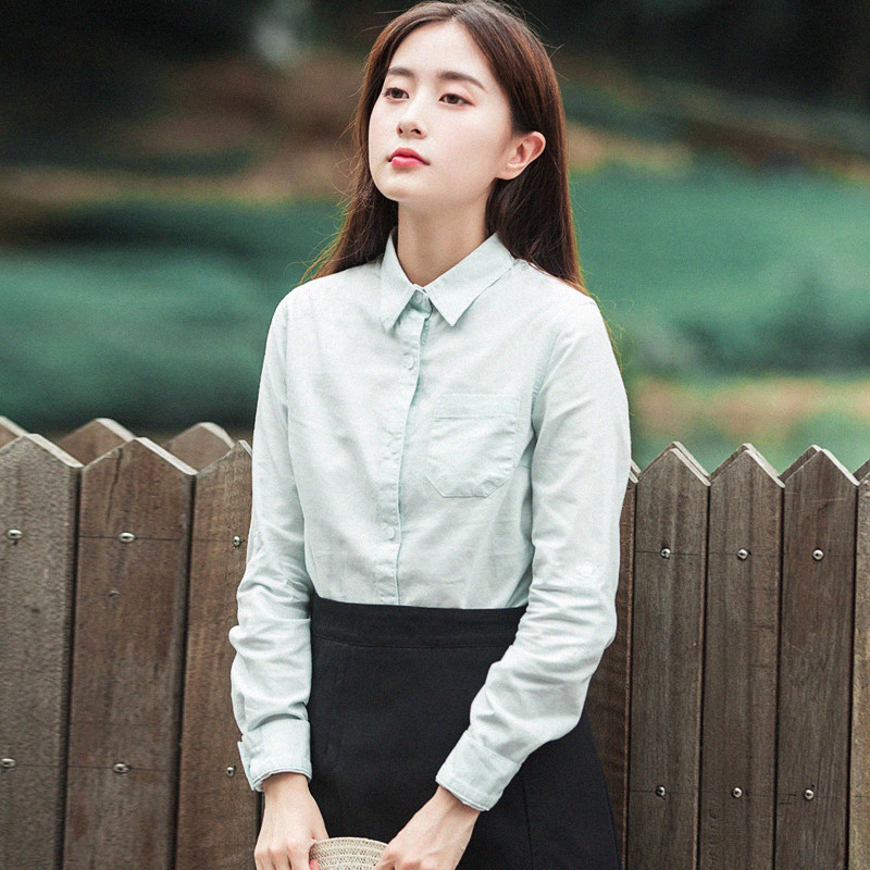 衬衫衬衣长袖修身f31女韩范学生职业装蓝色条纹工装