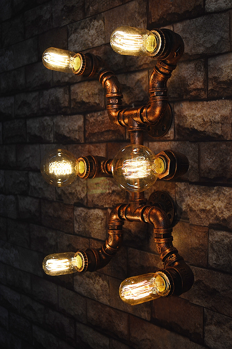 工业风复古水管壁灯六灯头手工灯具创意家居灯饰酒吧吊灯造型灯具