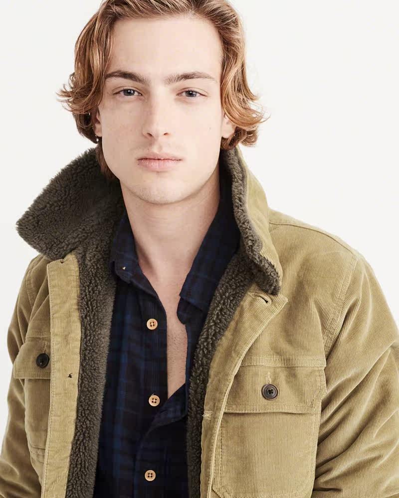 美国正品代购abercrombie fitch 男灯芯绒加厚羊羔绒复古夹克外套