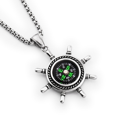 goofan欧美日韩时尚船锚指南针嘻哈项链挂饰男钛钢女长款stn636