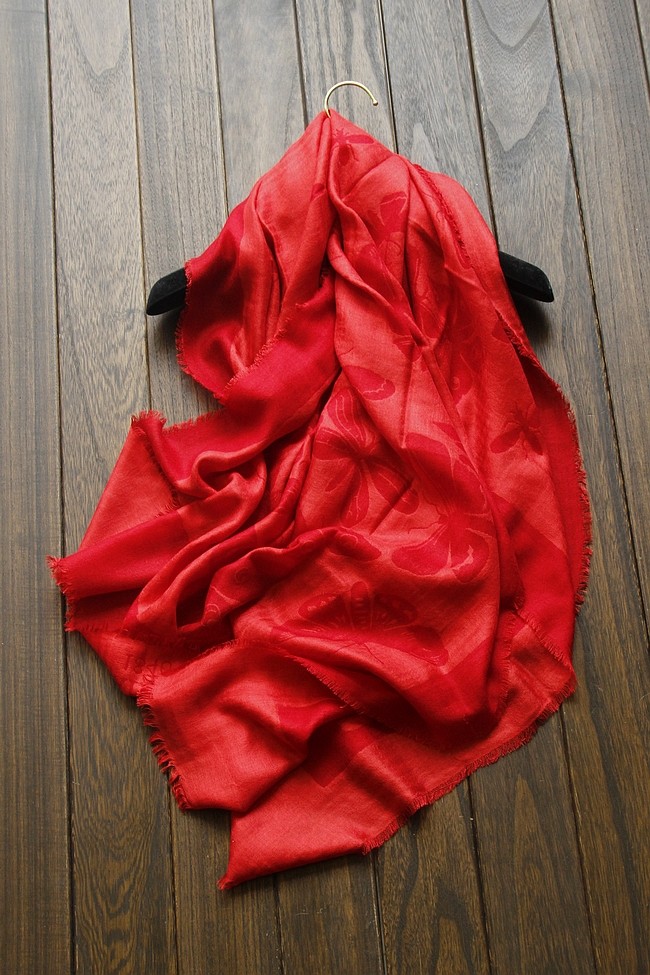 西班牙蝶舞戒指绒纯山羊绒大红色双层围巾披肩女