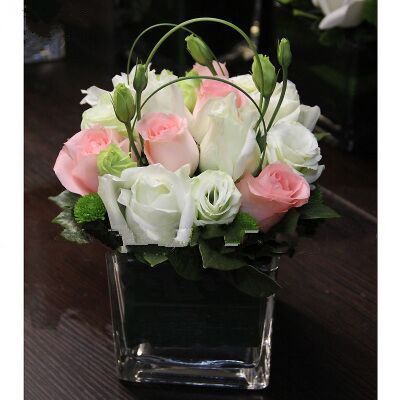 桌花商务鲜花婚礼宴会玻璃小方缸会议展览会台花上海鲜花同城速递