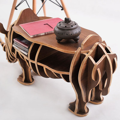 other柒它犀牛边几茶几正品原木动物造型置物架创意家居摆件小号