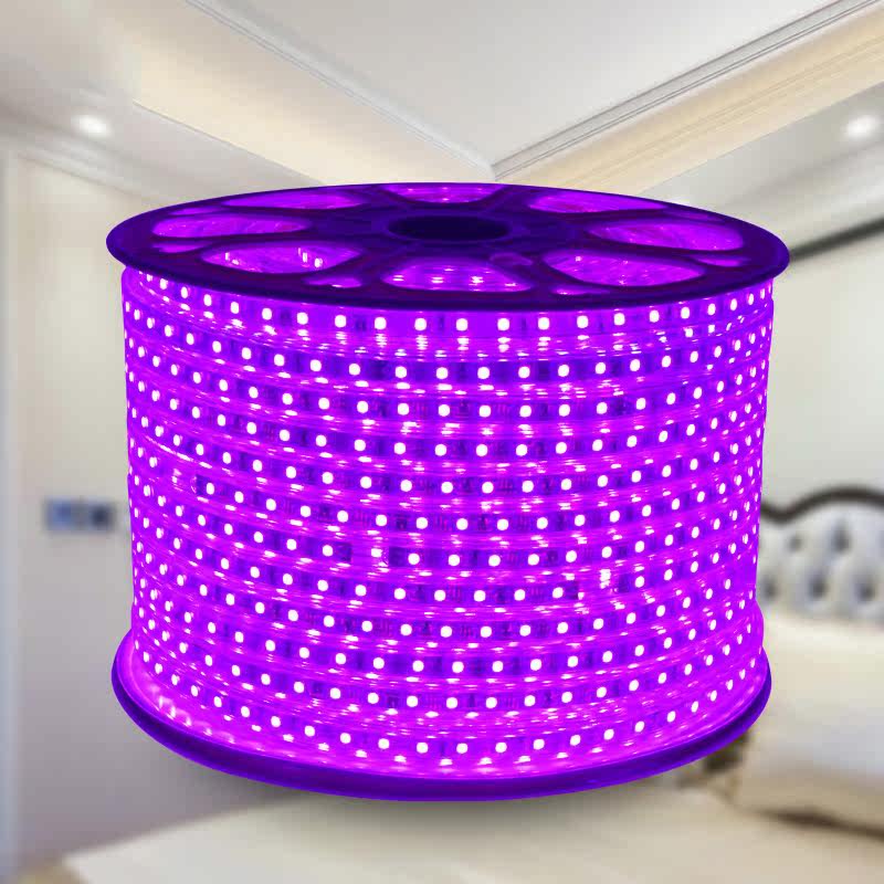 led灯带5050防水高亮超亮60珠紫色软灯条客厅光带220v纯铜线灯