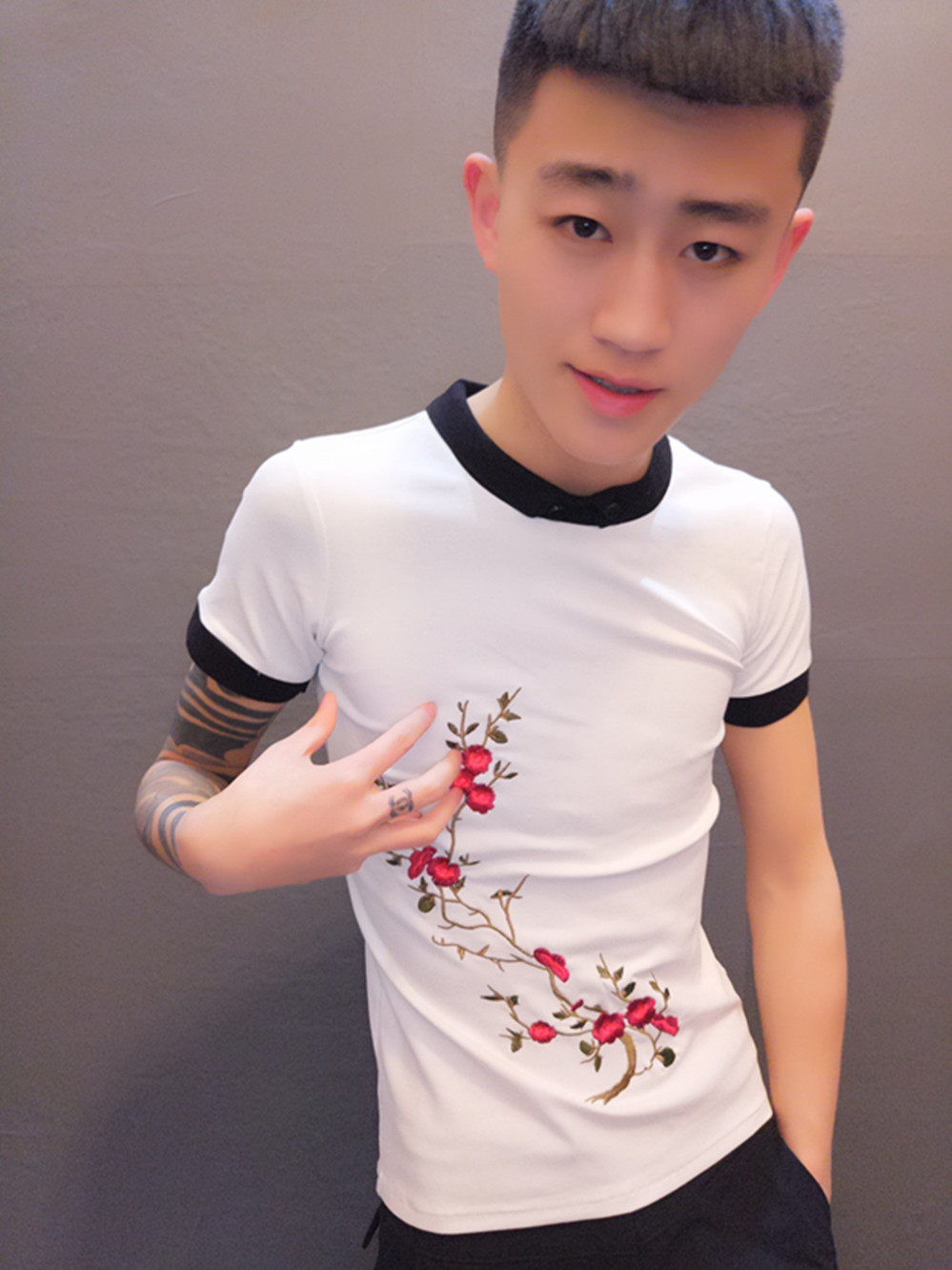 快手红人网红同款t恤社会精神小伙短袖潮男女青年情侣翻领半袖t恤