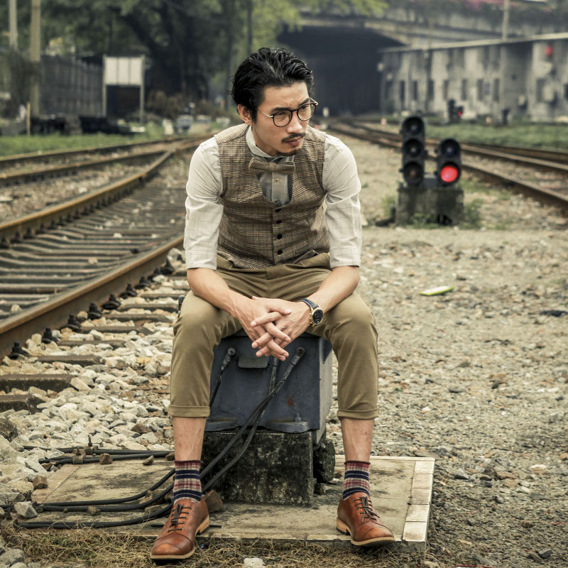 soarin英伦复古修身条纹双排扣西装马甲男士 商务休闲小马夹坎肩