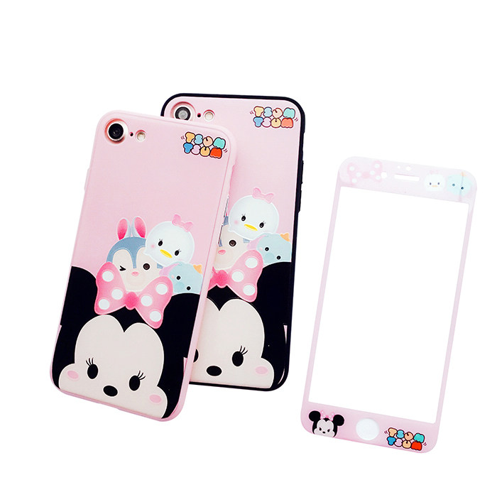 卡通iphone7/6s手机壳苹果7plus全屏钢化玻璃膜6s软膜6plus保护套