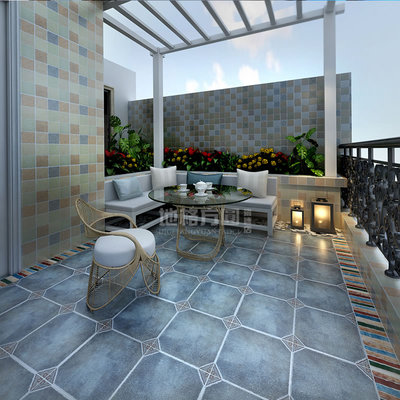 地格方圆美式乡村仿古砖300阳台瓷砖糖果釉精美角花防滑耐磨地砖