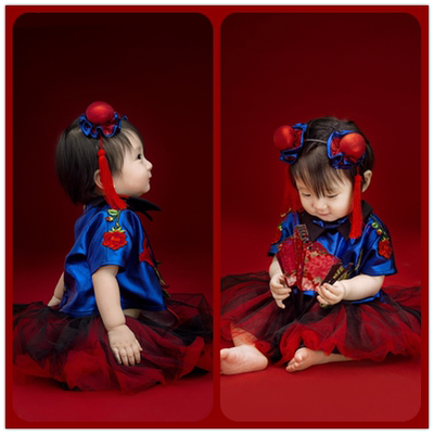 2017新款儿童摄影服装 影楼拍照百天古装国学双胞胎哪吒公主裙