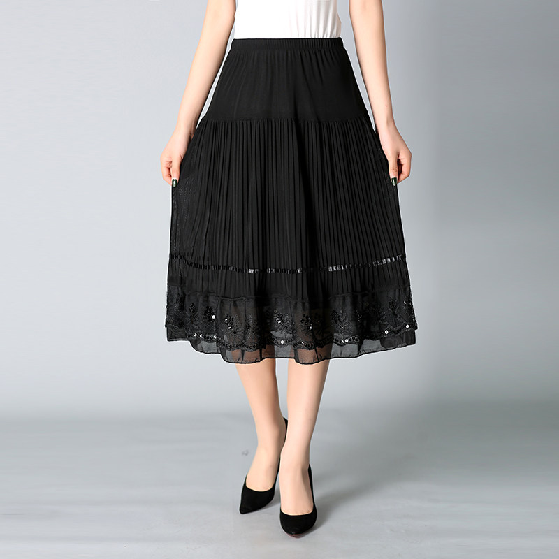 中老年人半身裙夏中长款妈妈装松紧腰大码中年妇女广场舞大摆裙子