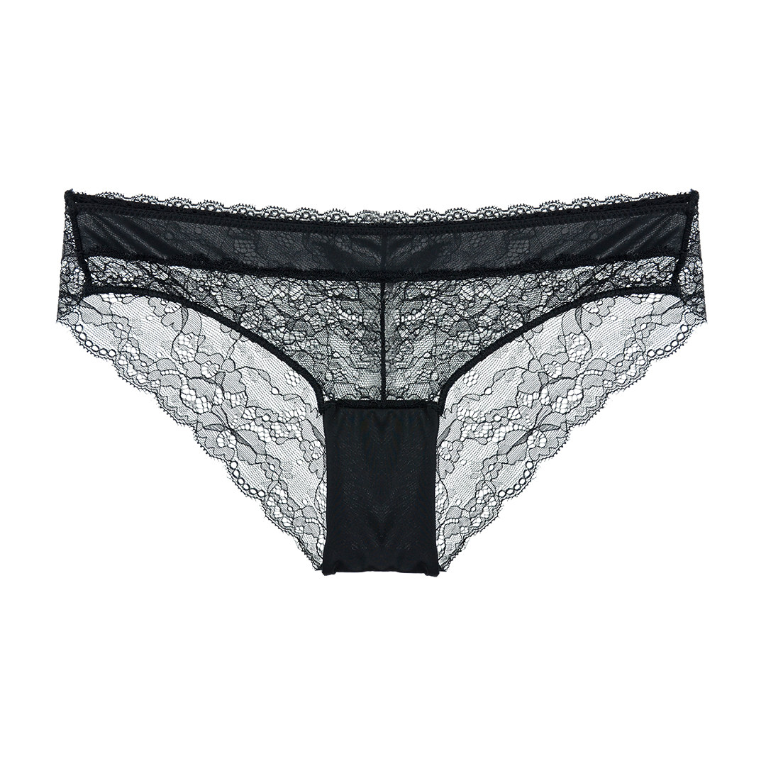 超薄网纱拼蕾丝边性感透明三角内裤女式纯棉裆透气舒适低腰底裤衩