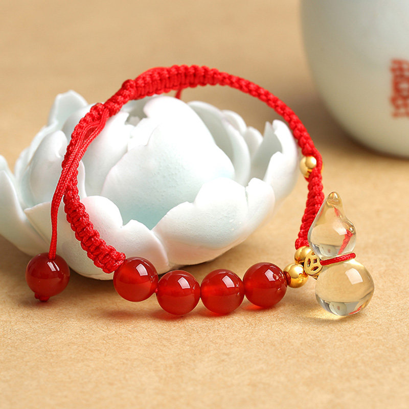 手工编织红绳水晶 玛瑙手链 月老红线姻缘线男女情侣礼物