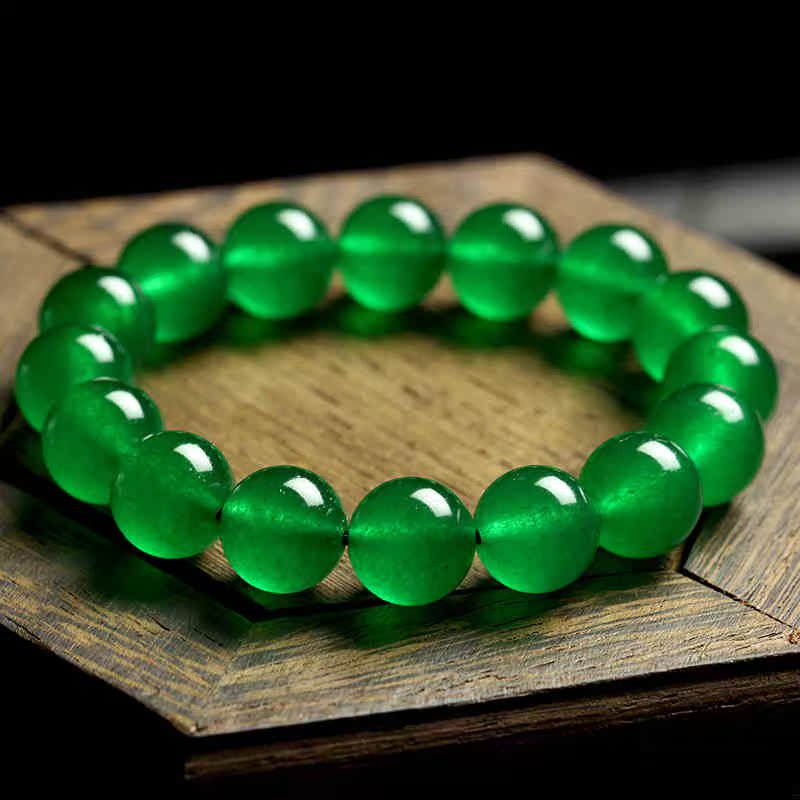 石艺 冰种绿玛瑙手链绿玉髓手链羊本命年男女手链 藏银手链时尚饰