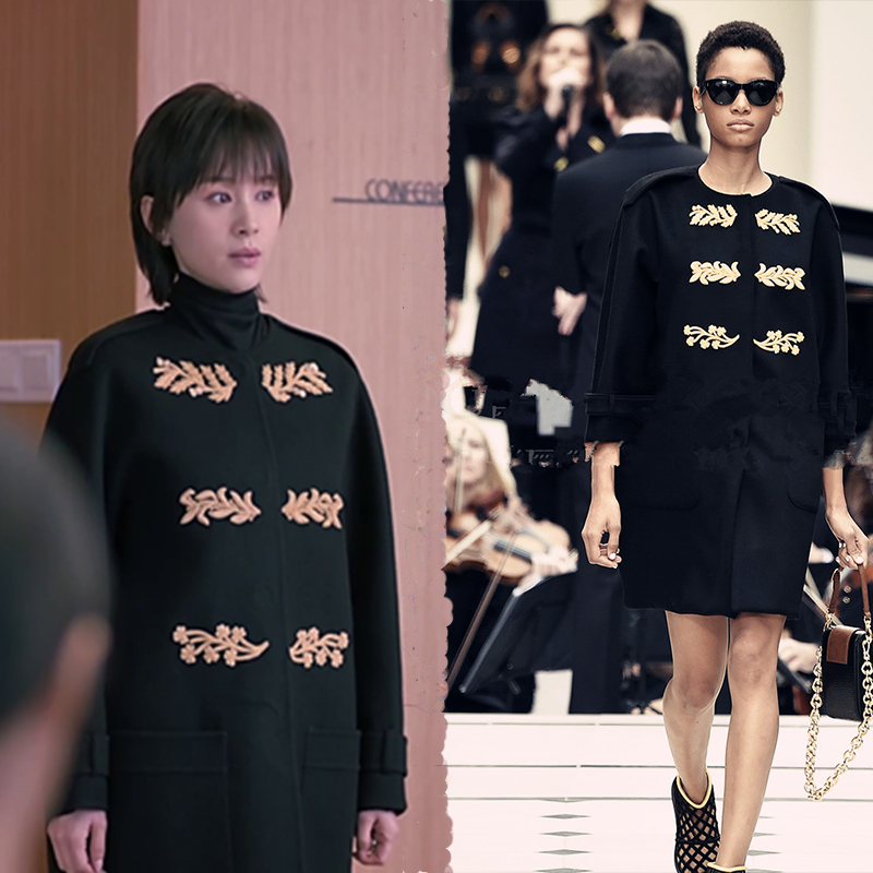 欢乐颂2曲筱绡安迪明星同款毛呢子大衣毛领女冬季外套中长款黑色