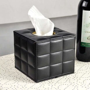 纸巾收纳盒时尚餐巾纸黑色 正品创意羊皮纹欧式家用纸巾筒卷纸筒