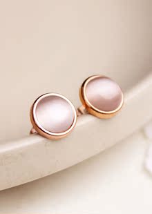 2014新款玫瑰金猫眼石百搭耳钉女韩版时尚日韩钛钢饰品