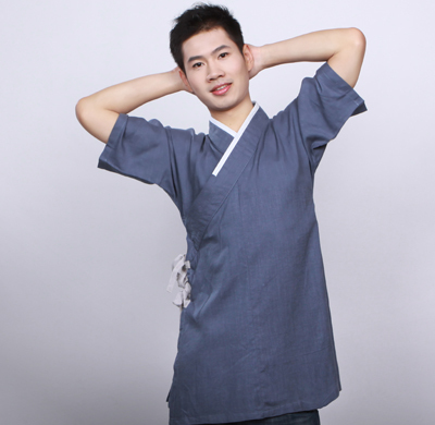 栖凤阁汉服短打汉元素改良牛仔蓝唐装家居服短褐促销