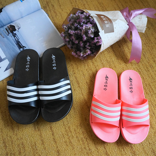 韩国ulzzang街拍防滑条纹三条杠一字拖港风日系原宿情侣国民拖鞋