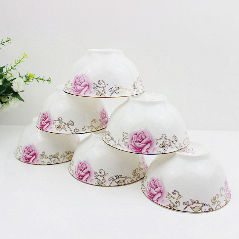 民生瓷业宫廷玫瑰护边碗 金边瓷碗高雅金边花藤玫瑰餐具饭碗汤碗